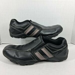 Skechers Mens 11 Black Leather Memory Foam Slip On Loafers Walking Shoes 64275